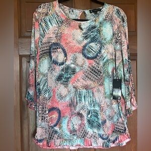 Brand New Large Multicolor Abstract Print Women's Tunic Top with Ruffle accent